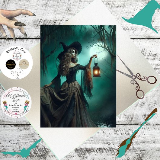 Papier Mousseline Decoupage Mystical Forest Witch Lantern