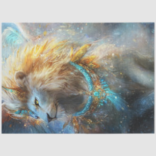 Papier Mousseline Découpage Mythique Lion Turquoise & Or Ornate