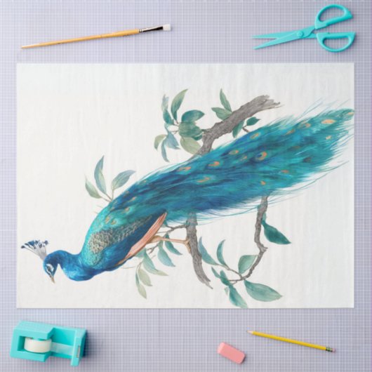 Papier Mousseline Decoupage Natures Crown Botanical Peacock  (Artisanat)