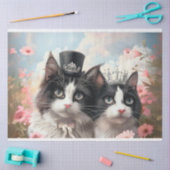 Papier Mousseline Découpage noir blanc Chat Couple Fleurs de terrain (Artisanat)