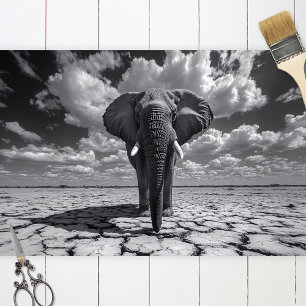 Papier Mousseline Découpage noir et blanc éléphant