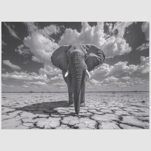 Papier Mousseline Découpage noir et blanc éléphant (Recto)