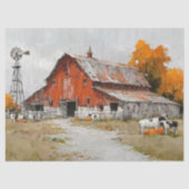 Papier Mousseline Découpage Nostalgale Automne Rouge Grange Peinture (Recto)