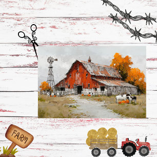 Papier Mousseline Découpage Nostalgale Automne Rouge Grange Peinture