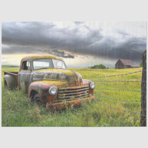 Papier Mousseline Découpage Nostalgale Rouille Camion Rouge Vielle g