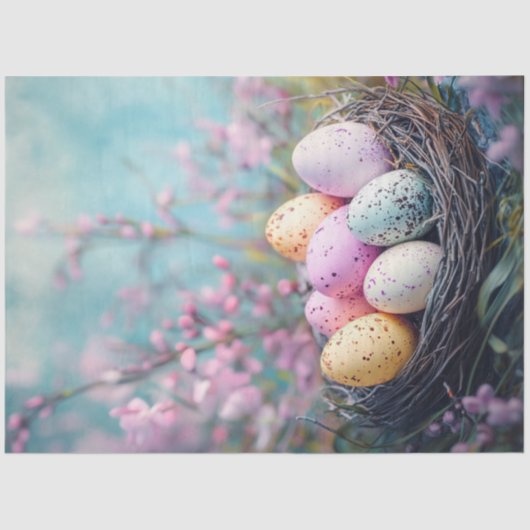 Papier Mousseline Découpage OEufs Speckled Pastel Pâques Fleurs (Recto)