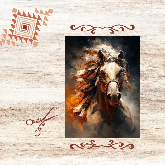 Papier Mousseline Decoupage Oil Painted Horse Portrait Art