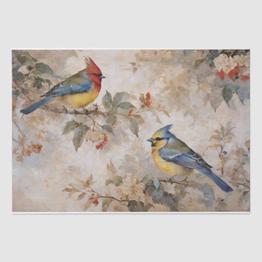 Papier Mousseline Découpage Oiseaux et Branches (Recto)