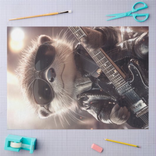 Papier Mousseline Découpage Otter Whimsical Jouer Guitare (Artisanat)