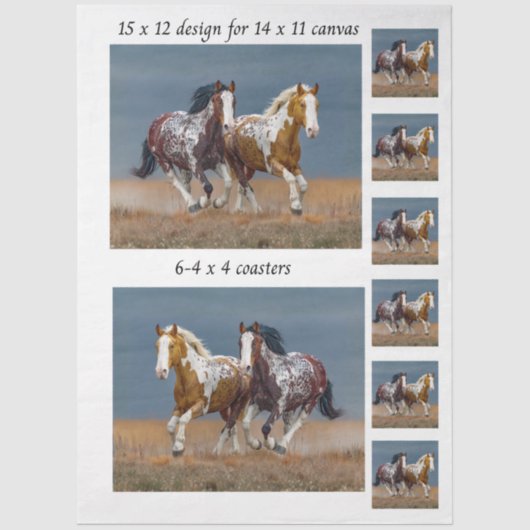 Papier Mousseline Decoupage Painted Horses Running 11x14 Canvas (Recto)