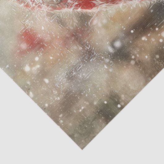 Papier Mousseline Decoupage Painterly Santa Claus Snowy Tree Artwork (Détail)