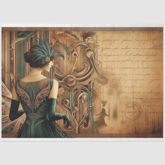 Papier Mousseline Découpage Papier Tissu Art Déco Dame (Recto)