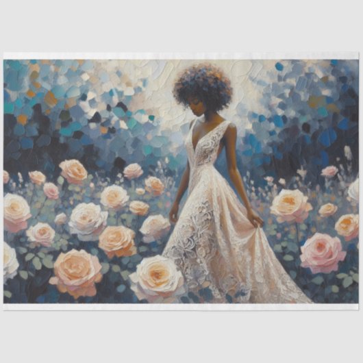 Papier Mousseline Découpage Papier Tissu Dame De Design Rose (Recto)