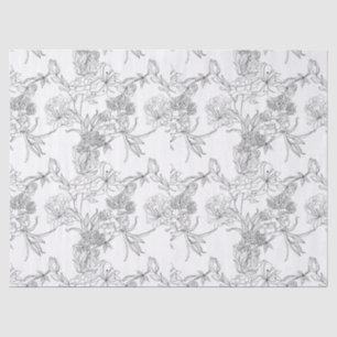 Papier Mousseline Découpage papier tissu - Design floral B/W