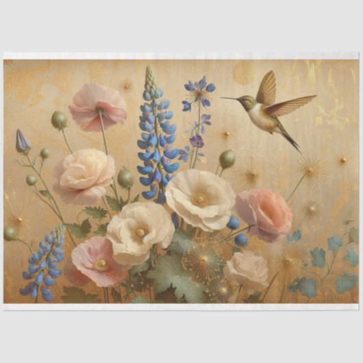 Papier Mousseline Découpage Papier Tissu Floral Humming Oiseau Desig (Recto)