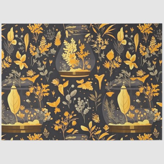 Papier Mousseline Découpage Papier Tissu Terrariums Plante Or (Recto)