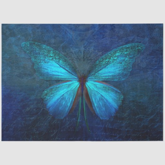 Papier Mousseline Découpage papillon bleu turquoise (Recto)