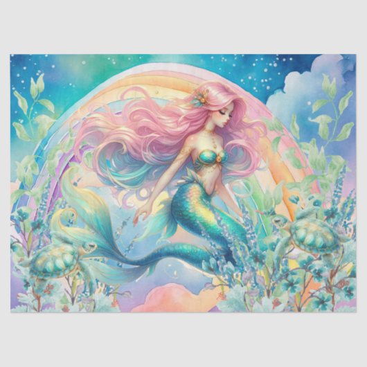 Papier Mousseline Découpage Pastel Rainbow & Mermaid (Recto)