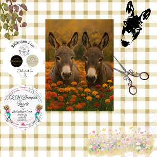 Papier Mousseline Découpage Pastoral Donkey Grange Scène Whimsical
