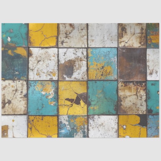 Papier Mousseline Découpage Patchwork bleu Brown jaune Arrière - pla (Recto)