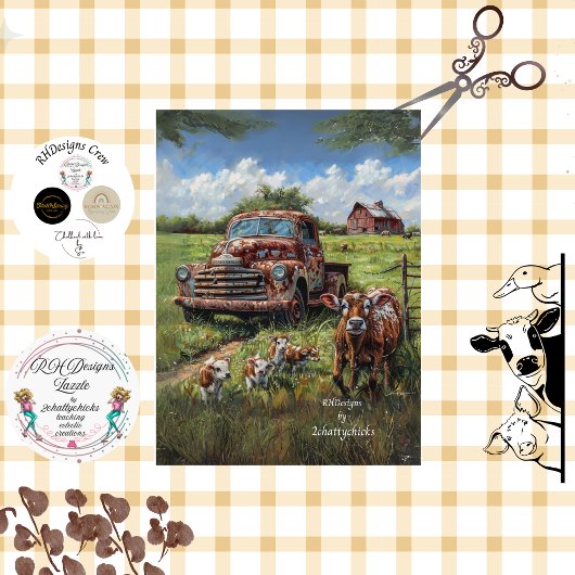 Papier Mousseline Découpage Pays Charme Ferme Camion Vaches