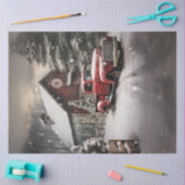 Papier Mousseline Découpage Paysage neigeux Camion rouge Grange (Artisanat)