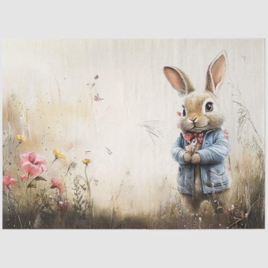 Papier Mousseline Découpage Paysage Rabbit en champ côté droit (Recto)