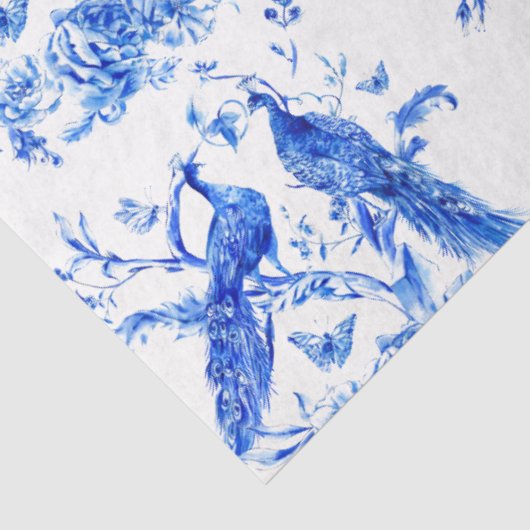 Papier Mousseline Découpage Peacocs bleu porcelaine (Détail)