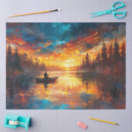 Papier Mousseline Découpage Pêche dynamique Vue lac (Artisanat)