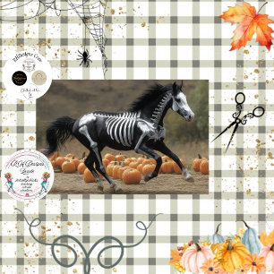 Papier Mousseline Découpage Peint noir Stallion Cheval squelette