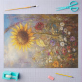 Papier Mousseline Découpage peinture à l'huile vive tournesol (Artisanat)