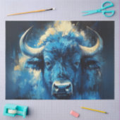 Papier Mousseline Découpage Peinture contemporaine de bison bleu (Artisanat)