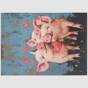 Papier Mousseline Découpage Peinture Whimsical Valentine 3 Cochons