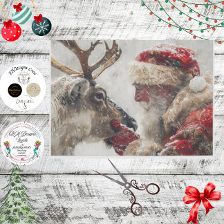Papier Mousseline Découpage Père Noël mystique & Rudolph Nez à Nez
