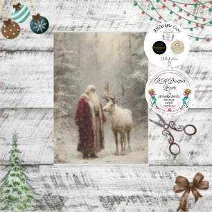 Papier Mousseline Découpage Père Noël Rudolph Scène hivernale enchan