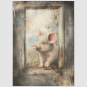 Papier Mousseline Decoupage Piglet in Rustic Window Story Book (Recto)