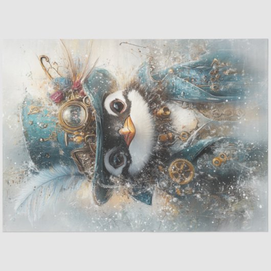Papier Mousseline Découpage Pingouin Whimsical Steampunk à l'aventur (Recto)