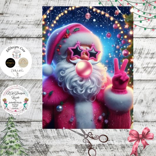 Papier Mousseline Decoupage Pink Bubblegum Christmas Santa 