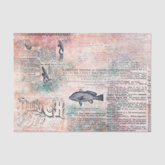 Papier Mousseline Découpage Pink Vintage journal antique