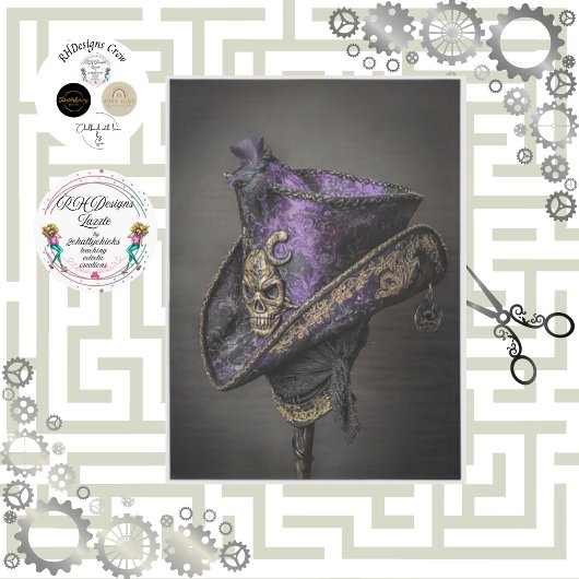 Papier Mousseline Découpage Pirate gothique Tricorne Casquette viole