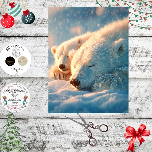 Papier Mousseline Decoupage Polar Bear Winter Scene Sleeping 