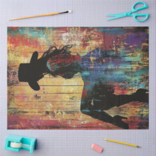 Papier Mousseline Decoupage POP ART Cowgirl Silhouette Rouge Noir Am