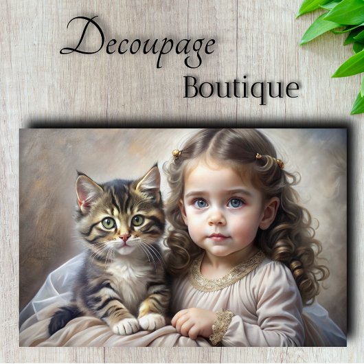 Papier Mousseline Découpage Portrait Enfant et Kitten