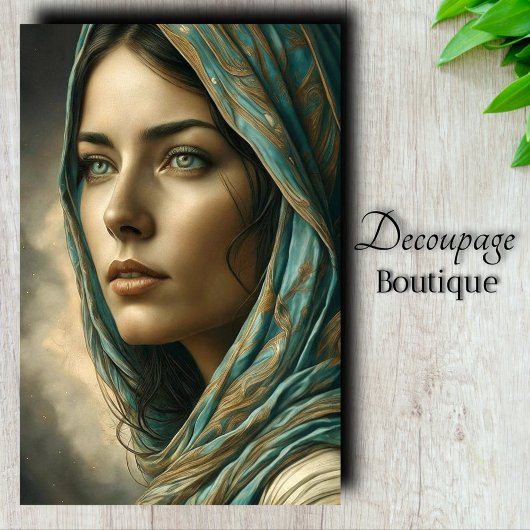 Papier Mousseline Découpage Portrait Turquoise