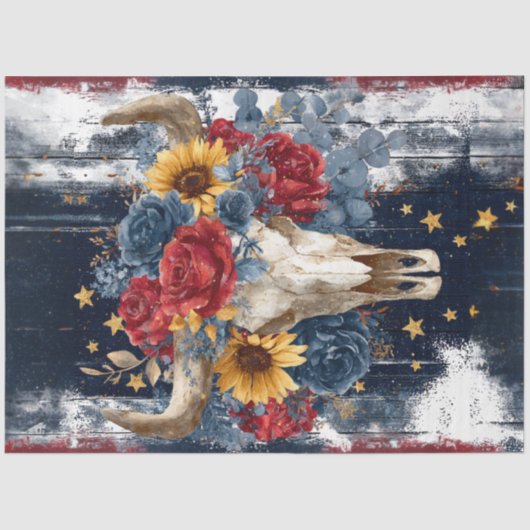 Papier Mousseline Découpage Portrait Vibrant Crâne motifs floraux (Recto)