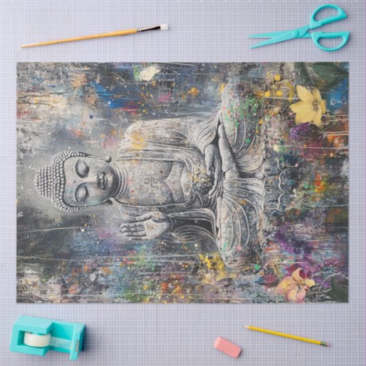 Papier Mousseline Découpage Pose Bouddha Abstrait (Artisanat)
