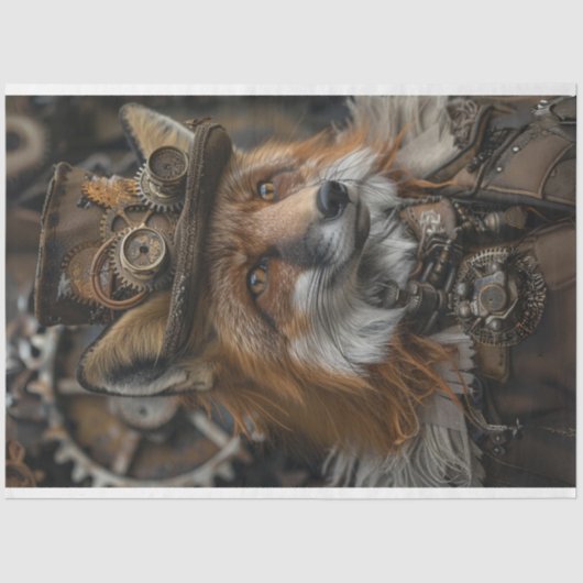 Papier Mousseline Découpage Red Fox Steampunk (Recto)