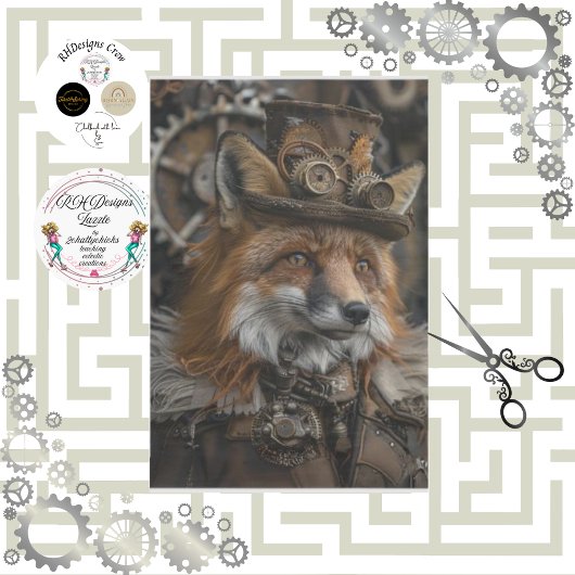 Papier Mousseline Découpage Red Fox Steampunk