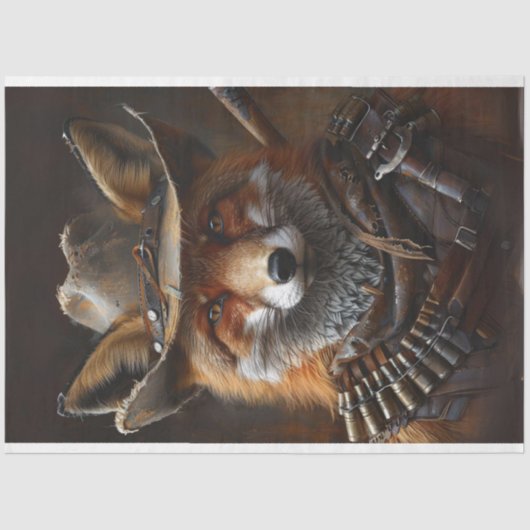 Papier Mousseline Découpage Red Fox Steampunk Bandito (Recto)