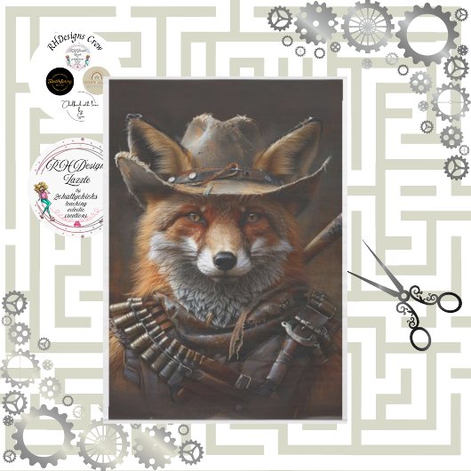 Papier Mousseline Découpage Red Fox Steampunk Bandito